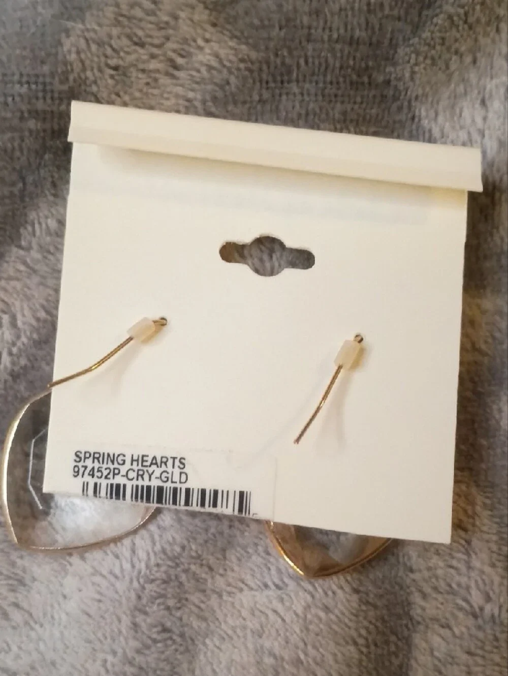 Carol Dauplaise Clear Heart Drop Earrings with Gold Trim